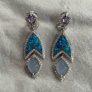 Beautiful 925 sterling silver dangly gem stones real diamonds